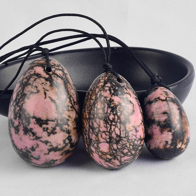 Rhodonite Jade Yoni Eggs Massage Kegel Eggs 3PCS Natural Rhodonite Stone Beads Chakra Healing Yoga Exercise Jade Eggs To Train Pelvic Muscles