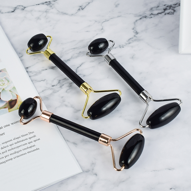 Black Obsidian Roller for Face - Black Obsidian Roller Real 100% Jade - Face Massager for Wrinkles, Anti Aging Facial Massager