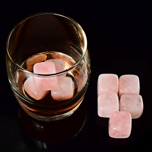 Natural Rose Quartz Whiskey Stone Set