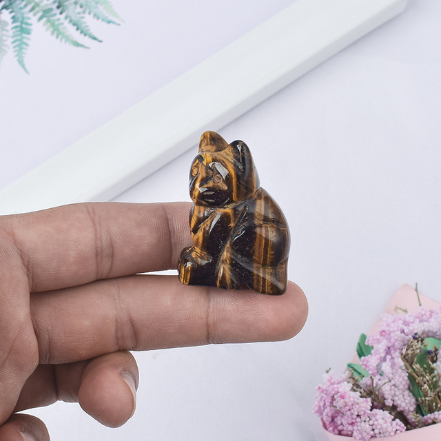  Hand Carved Natural Tiger Eye Stone Crystal Small Cat Figurines Gemstone Craft