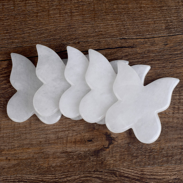 Butterfly Shap White JadeGua Sha Facial Massage Tool Natural White Jade Scraping board Body Scraper Crystal Scratching