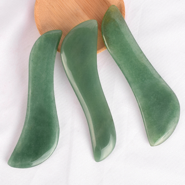 S-Shaped Green Aventurine Gua Sha Scraping Massage Tools, Natural Stone Guasha Board for SPA Acupuncture Therapy Trigger Point Treatment