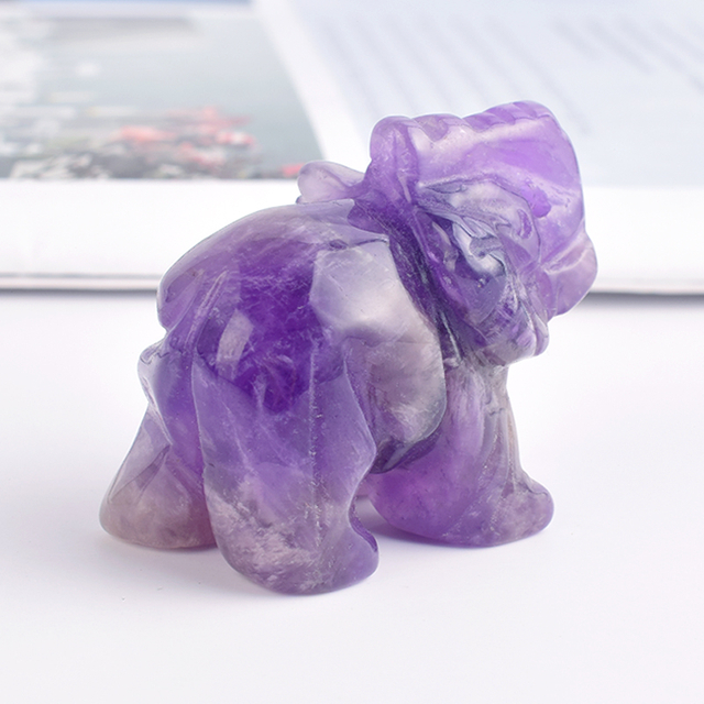 1.5 Inch Hand Carved Amethyst Stone Elephant Crystal Animal Figurines