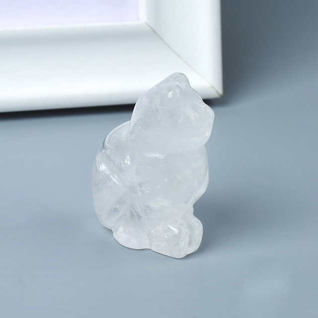  Hand Carved Natural Rock Quartz Crystal Small Cat Figurines Gemstone Craft