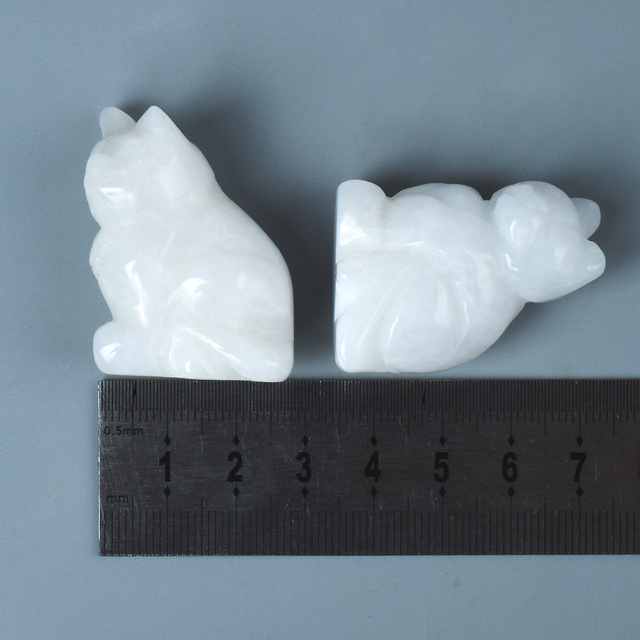  Hand Carved Natural White Jade Crystal Small Cat Figurines Gemstone Craft