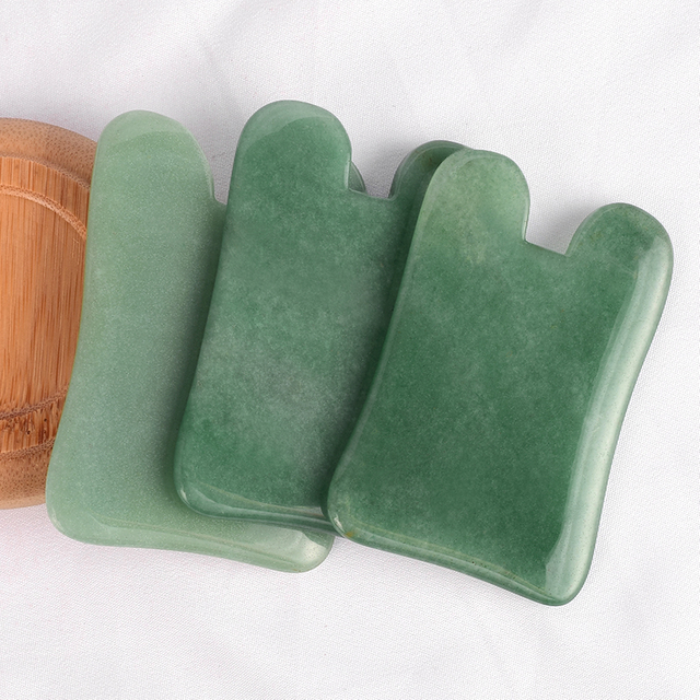 N-Shaped Green Aventurine Gua Sha Scraping Massage Tool, Natural Jade Guasha Board for SPA Acupuncture Treatment, Reducing Neck and Muscle Pain