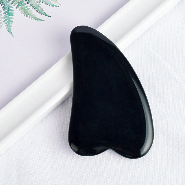 V- Shaped Natural Black Obsidian Stone Scraping Board Massager,Anti Aging Gua Sha Board Massage,for Facial Body SPA Skin Detox Foot Treatments