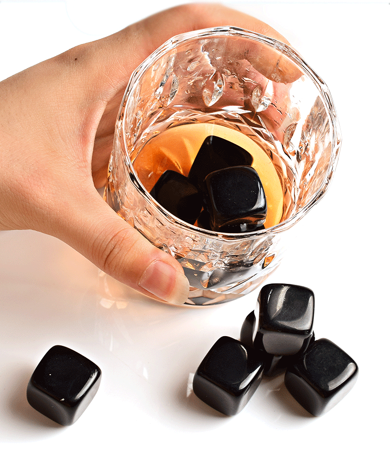 Natural Black Obsidian Whiskey Stones Crystal Whisky Bar Ice Stone Set 