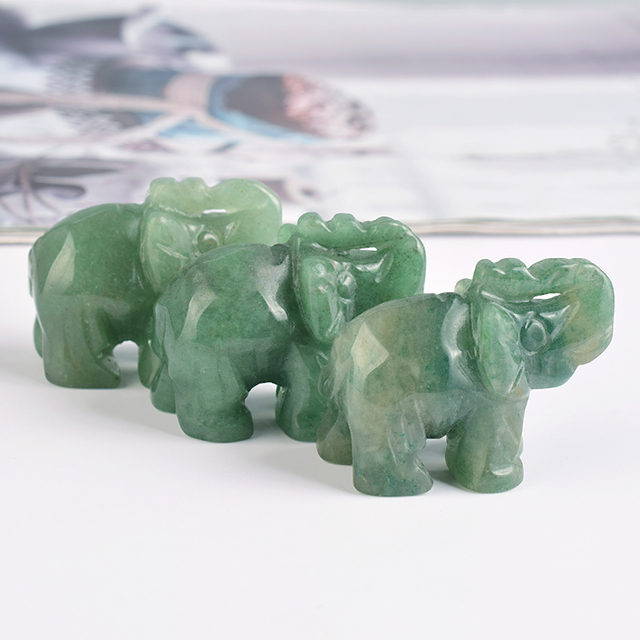 1.5 Inch Hand Carved Green Aventurine Stone Elephant Crystal Animal Figurines