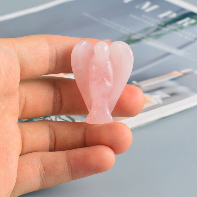 1.5 Inch Rose Quartz Stone Small Carved Crystal Angel Figurine