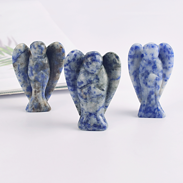 1.5 Inch Blue Spot Jasper Small Carved Crystal Angel Figurine