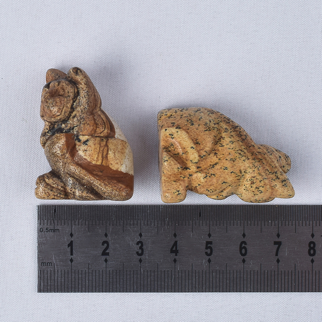  Hand Carved Natural Picture Jasper Crystal Small Cat Figurines Gemstone Craft