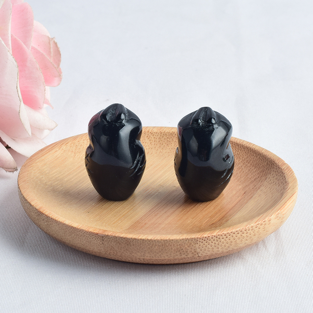 1 inch Hand Carved Natural Black Obsidian Stone Mini owl figurines Figurines 
