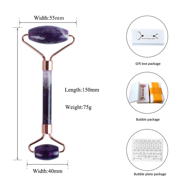  Amethyst Jade Roller for Face - Amethyst Roller - Face Roller, Real 100% Jade - Face Massager for Wrinkles, Anti Aging Facial Massager