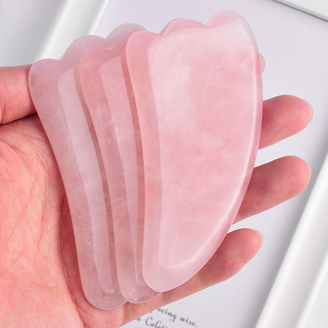 Horn Shaped Rose Quartz Gua Sha Massage Tool Natural Scraping board Body Scraper Crystal Scratching