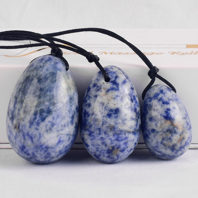 Blue Spot Jasper Jade Yoni Eggs Massage Kegel Jade Eggs 3PCS Natural Jade Chakra Healing Yoga Exercise Eggs To Train Pelvic Muscles