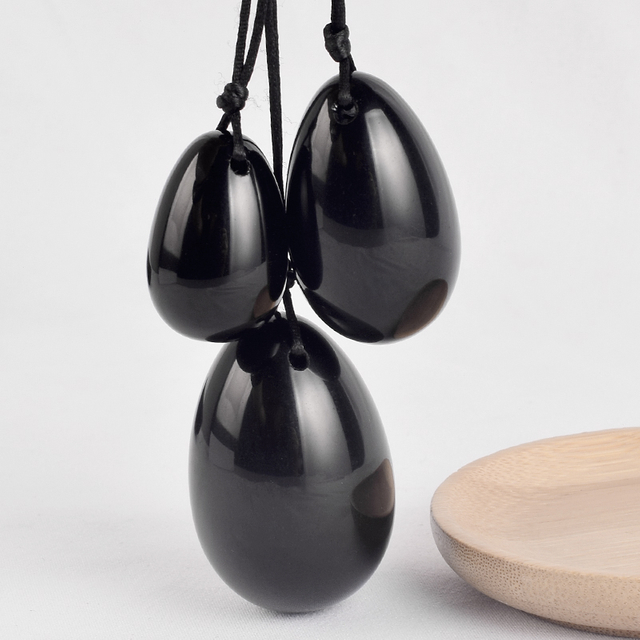 Black Obsidian Jade Yoni Eggs, Black Obsidian Massage Kegel Jade Egg for Women PC Muscle Training