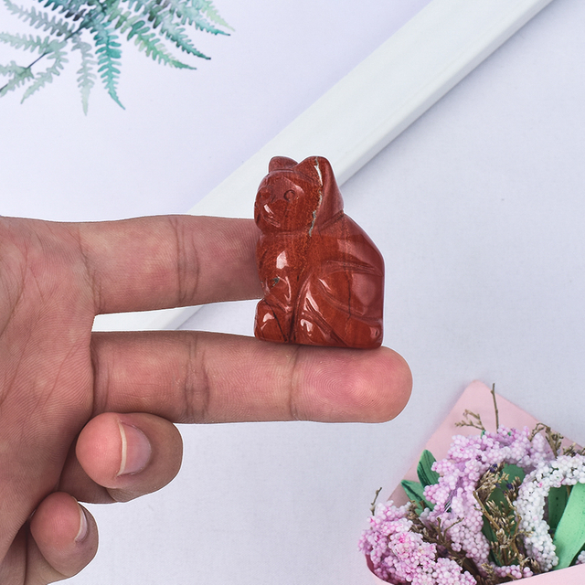  Hand Carved Natural Red Jasper Stone Crystal Small Cat Figurines Gemstone Craft