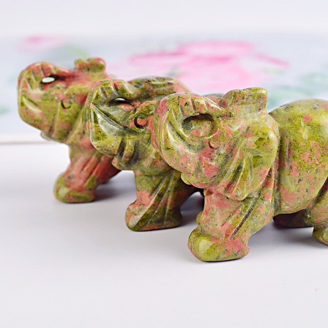 1.5 Inch Hand Carved Unakite Stone Elephant Crystal Animal Figurines