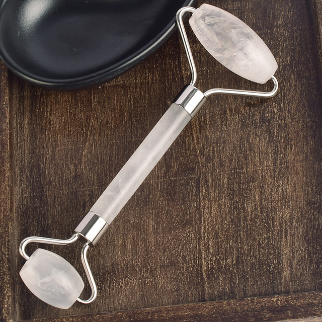 Rock Quartz Face Roller , 100% Natural Rock Quartz Massage Roller for Wrinkles, Anti Aging Facial Massager 