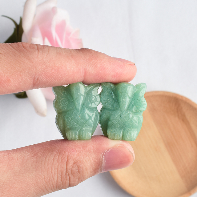 Hand Carved Natural Green Aventurine Stone Mini owl figurines Figurines 