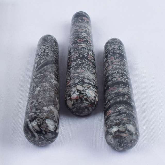 Natural Crinoid Jasper Wand Massage Wand for Acupuncture Therapy Stick 