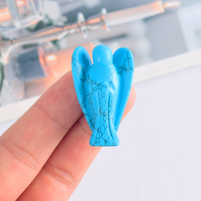 1.5 Inch Natural Turquoise Stone Small Carved Crystal Angel Figurine