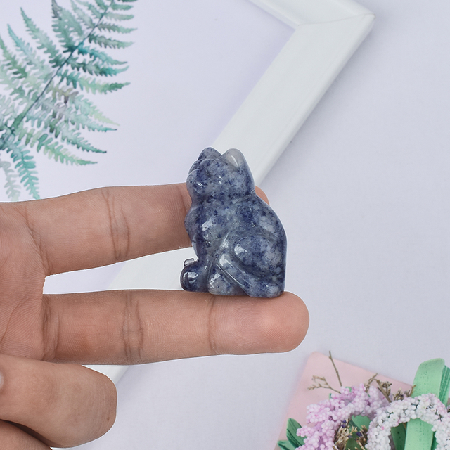  Hand Carved Natural Blue Aventurine Crystal Small Cat Figurines Gemstone Craft
