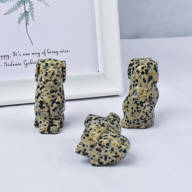  2 inch Hand Carved Natural Dalmattian Jasper Stone Mini Dog Figurines 