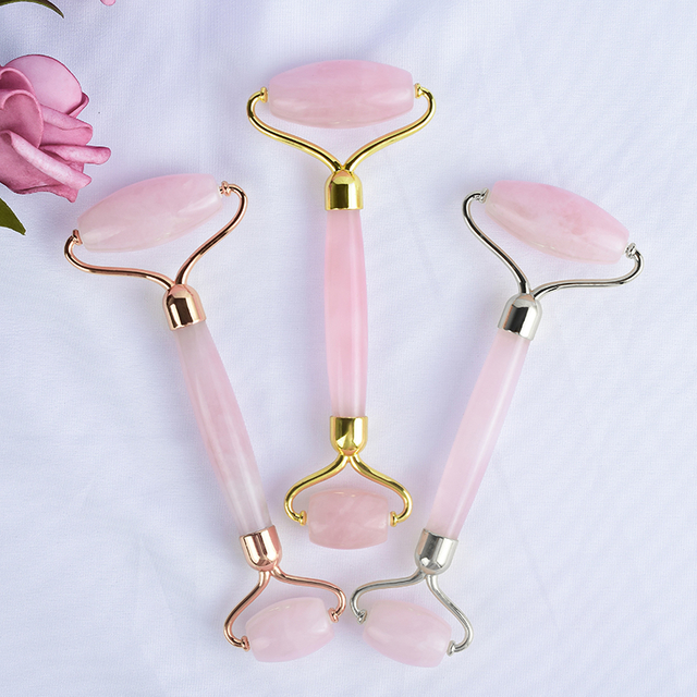 Rose Quartz Face Roller , 100% Natural Rose Quartz Massage Roller for Wrinkles, Anti Aging Facial Massager 