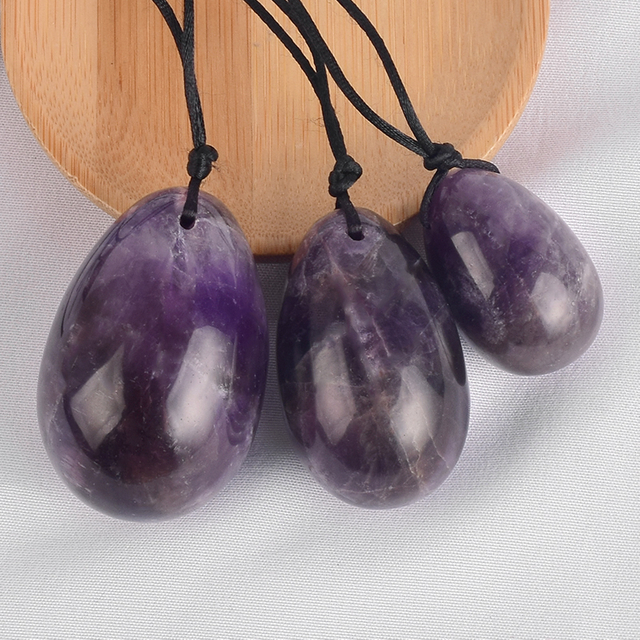 Amethyst Yoni Eggs Massage Kegel Eggs 3PCS Natural Crystal Beads Chakra Healing Yoga Exercise Eggs To Train Pelvic Muscles Kegel Exercise
