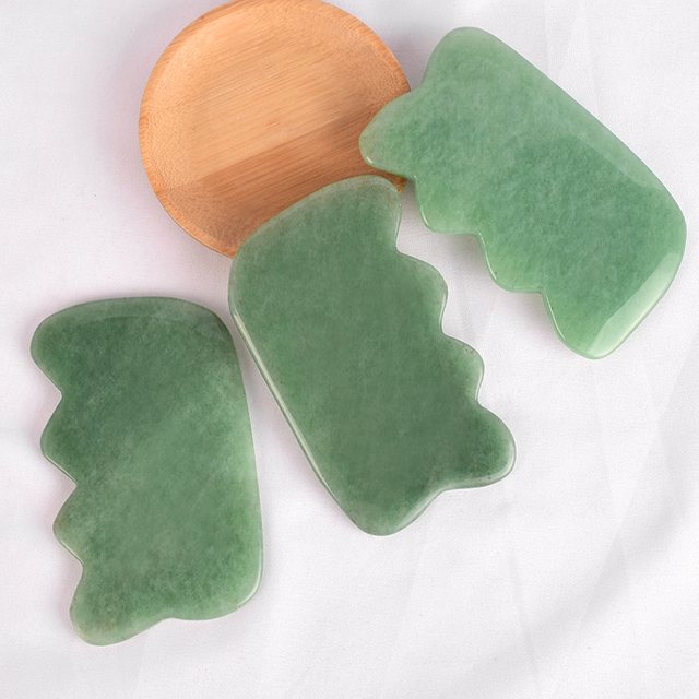 Wave Shaped Green Aventurine Gua Sha Scraping Gua Sha Board for SPA Acupuncture Treatment, Reducing Neck and Muscle Pain