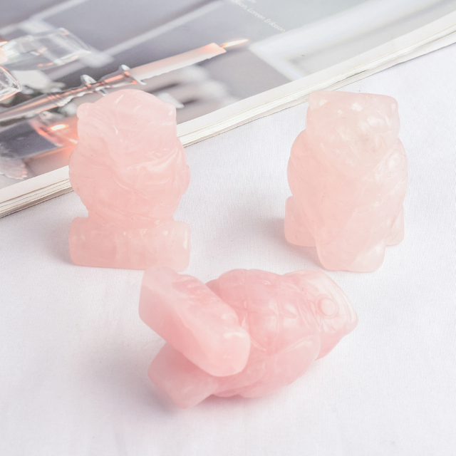 Hand Carved Natural Rose Quartz Stone Mini owl figurines Figurines 