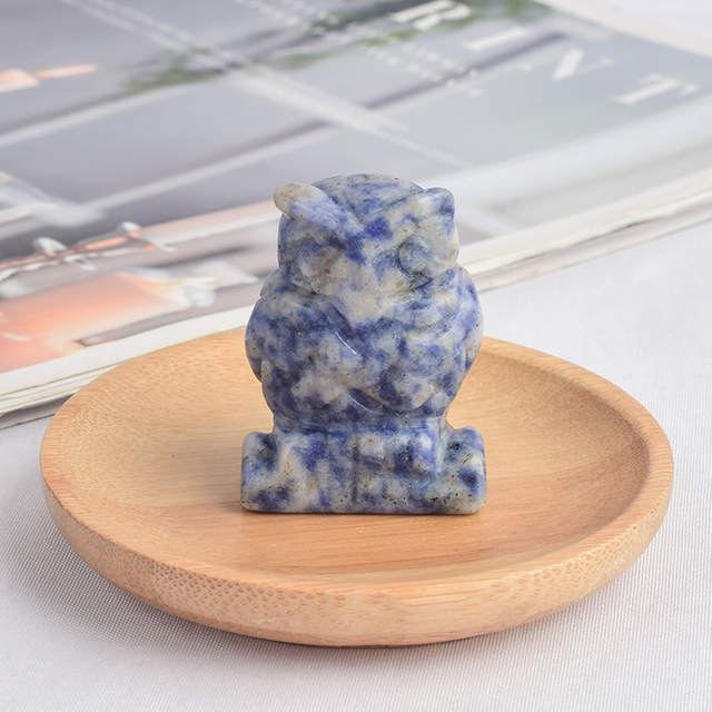 1.5 Inch Hand Carved Natural Blue Spot Jasper Stone Mini owl figurines Figurines 