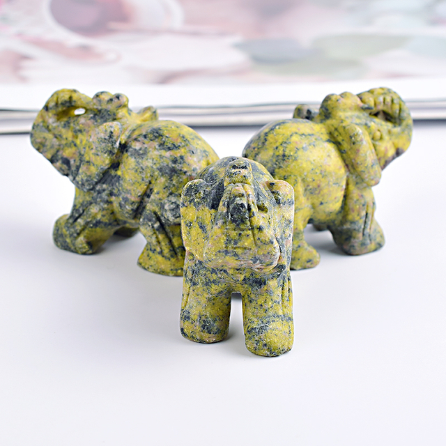 1.5 Inch Hand Carved Straw Turquoise Crystal Elephant Crystal Animal Figurines