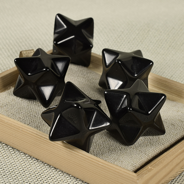 Natural Gemstone Black Obsidian Merkaba Star 