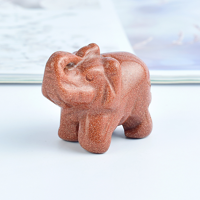 1.5 Inch Hand Carved Gold Sandstone Elephant Crystal Animal Figurines