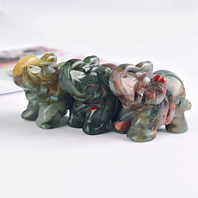 1.5 Inch Hand Carved Blooded Stone Elephant Crystal Animal Figurines