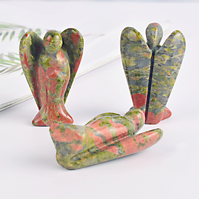 1.5 Inch Unakite Stone Small Carved Crystal Angel Figurine