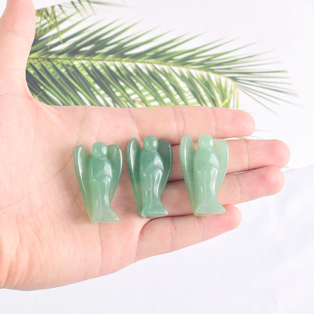 1.5 Inch Natural Green Aventurine Stone Small Carved Crystal Angel Figurine