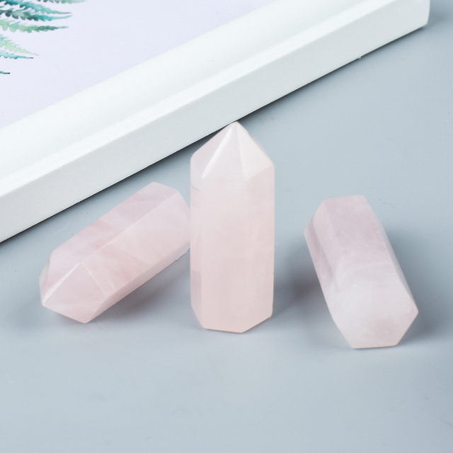 Natural Rose Quartz Crystal Points Hexagonal Wand 