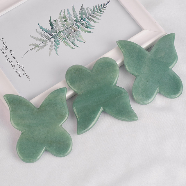 Butterfly Shap Green Aventurine Stone Gua Sha Facial Massage Tool Natural Green Aventurine Scraping board Body Scraper Crystal Scratching