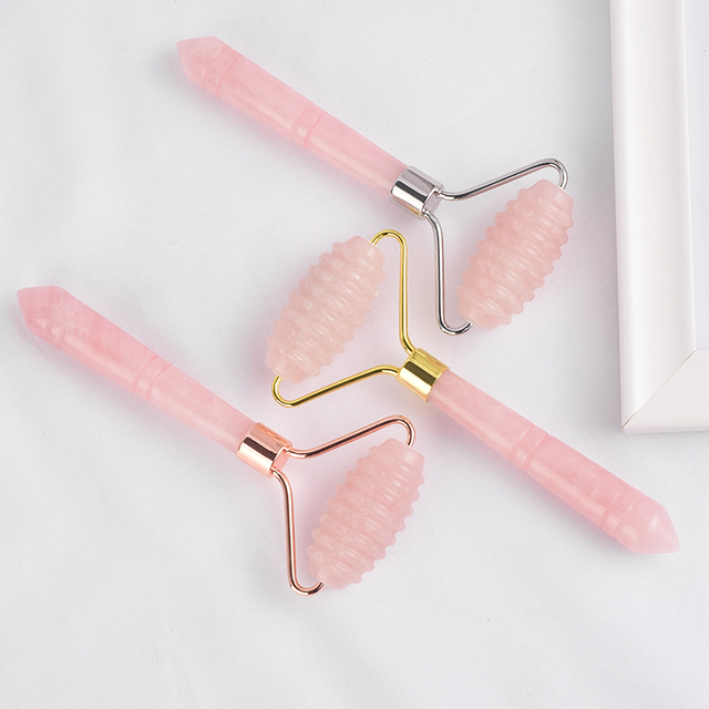 Single-end Rose Quartz Spike Roller Natural Rose Quartz Stone Facial Massager Tool for Anti Aging, Reduce Wrinkles, Improve Lymphatic Drainage