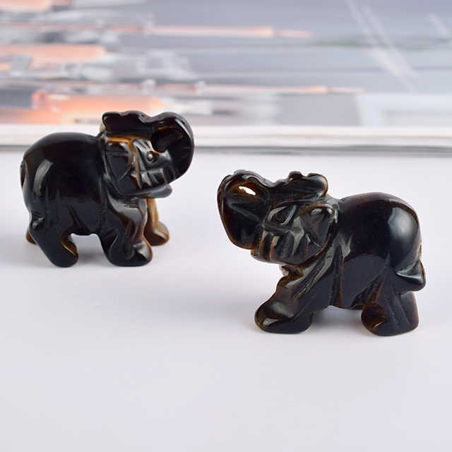 1.5 Inch Hand Carved Tiger Eye Stone Elephant Crystal Animal Figurines