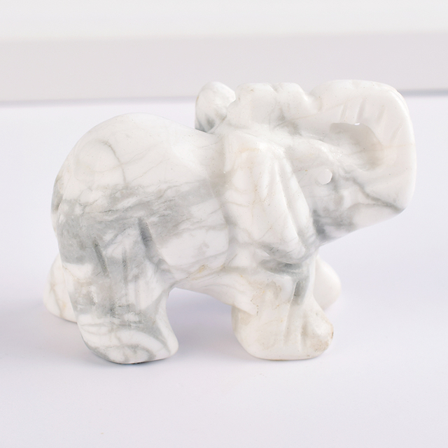 1.5 Inch Hand Carved White Howlite Crystal Elephant Crystal Animal Figurines