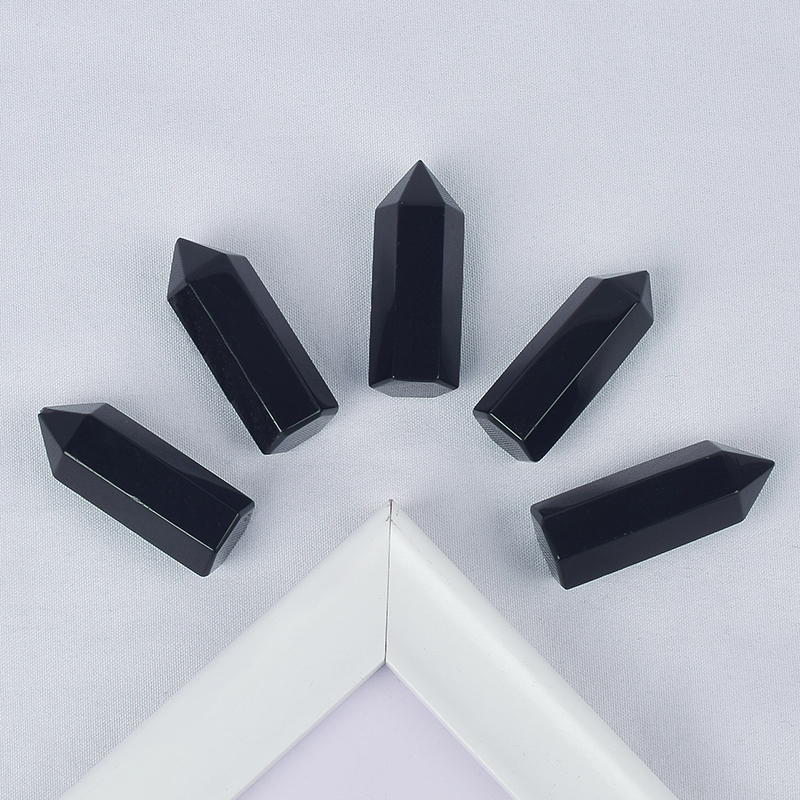Natural Black Obsidian Crystal Points Hexagonal Wand 