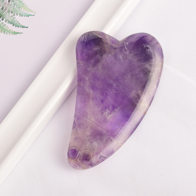 V- Shaped Natural Amethyst Jade Stone Scraping Board Massager,Anti Aging Gua Sha Board Massage,for Facial Body SPA Skin Detox Foot Treatments