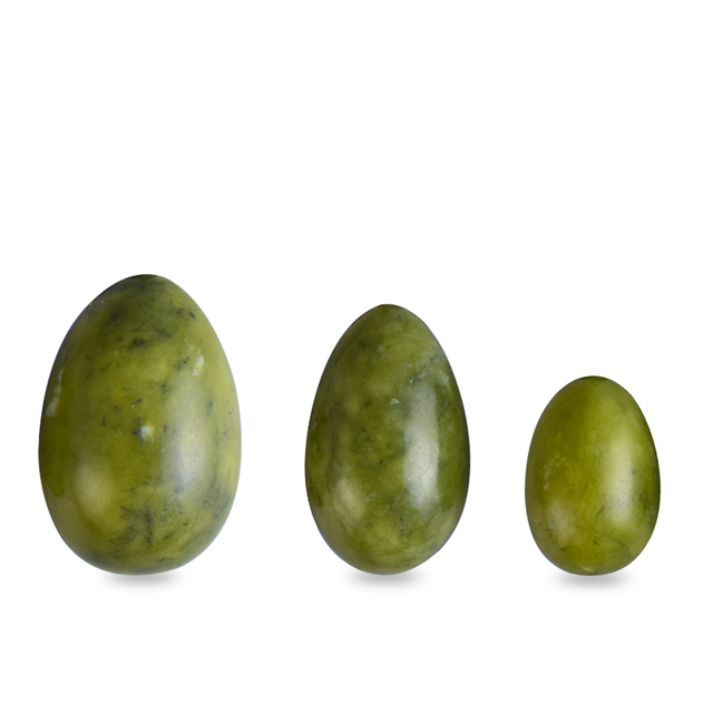 Green Jade Yoni Eggs Massage Stones 3pcs Natural Drilled Green Jade Eggs to Train Pelvic Muscles Kegel Exercise