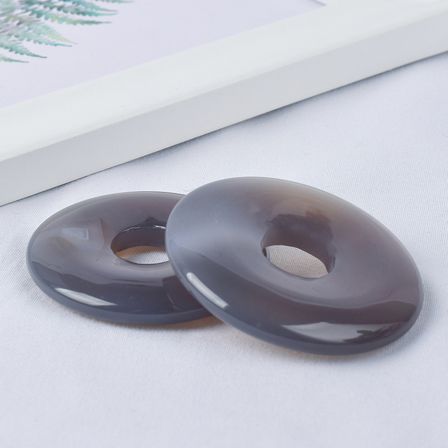 Natural Grey Agate Gemstone Donut Carved Crystal Gemstone Donut 