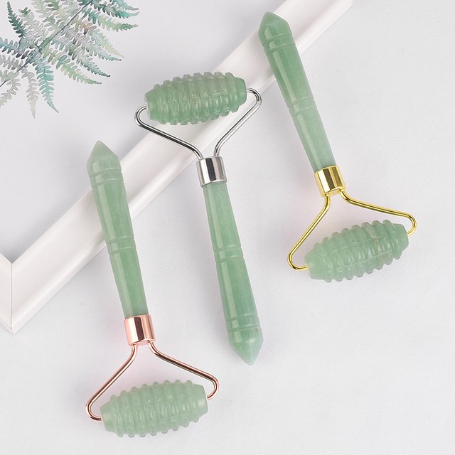 Single-end Green Aventurine Spike Roller Natural Green Aventurine Stone Facial Massager Tool for Anti Aging, Reduce Wrinkles, Improve Lymphatic Drainage
